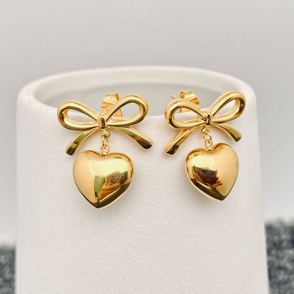 Jewelry18K Heart Bow Earrings
