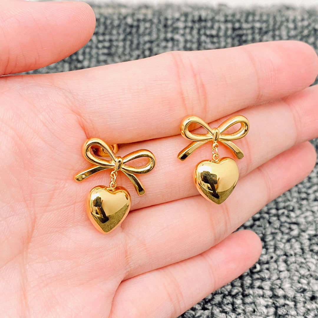 Jewelry18K Heart Bow Earrings