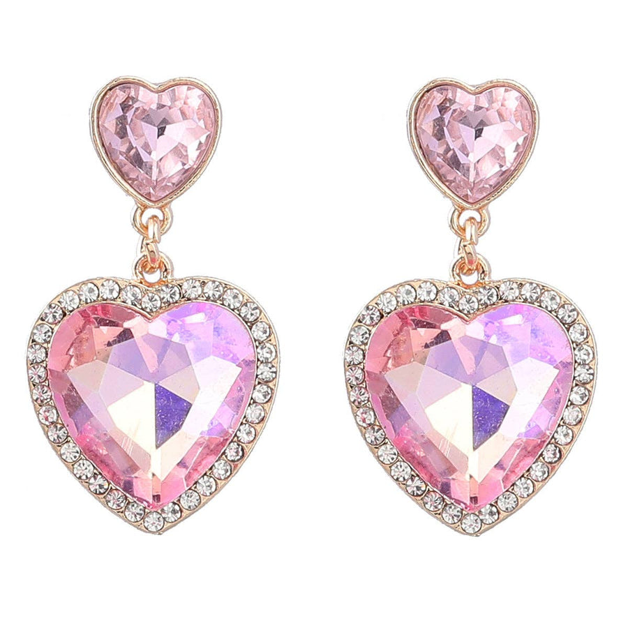 JewelryBarbie Rhinestone Pink Heart Earrings