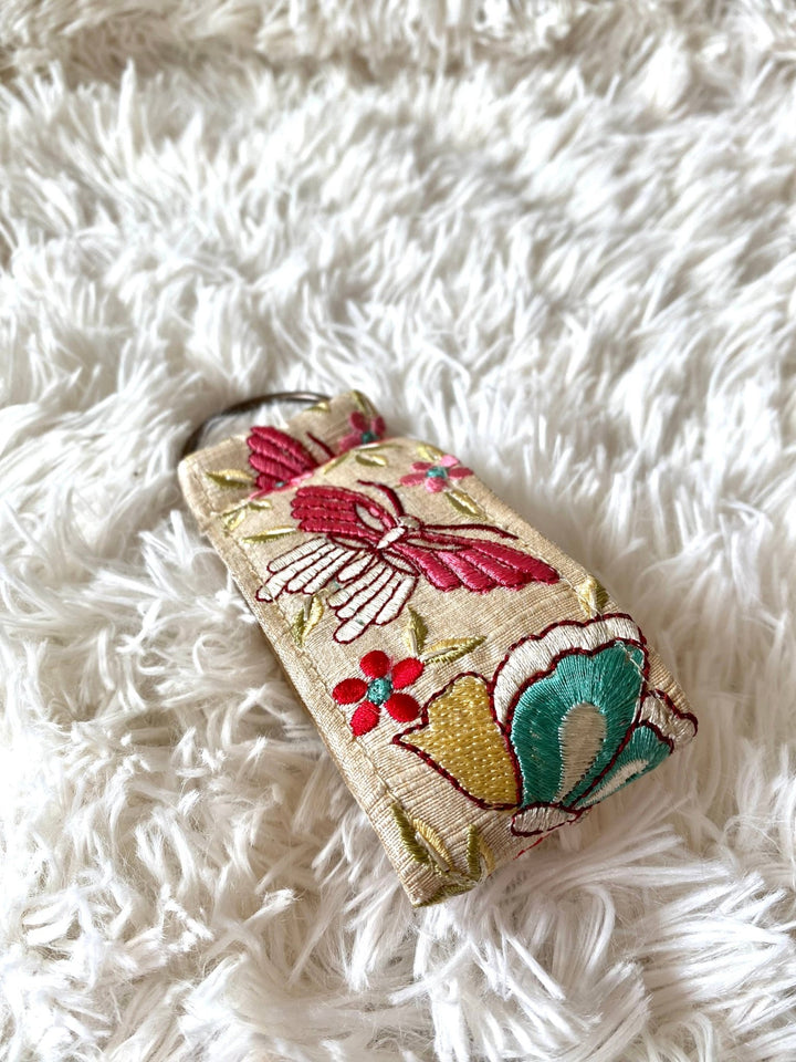 KeychainButterfly in Creme~ floral fabric keychain spring gift