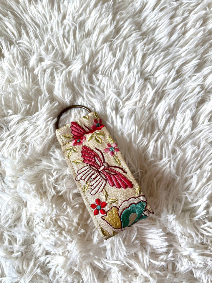 KeychainButterfly in Creme~ floral fabric keychain spring gift