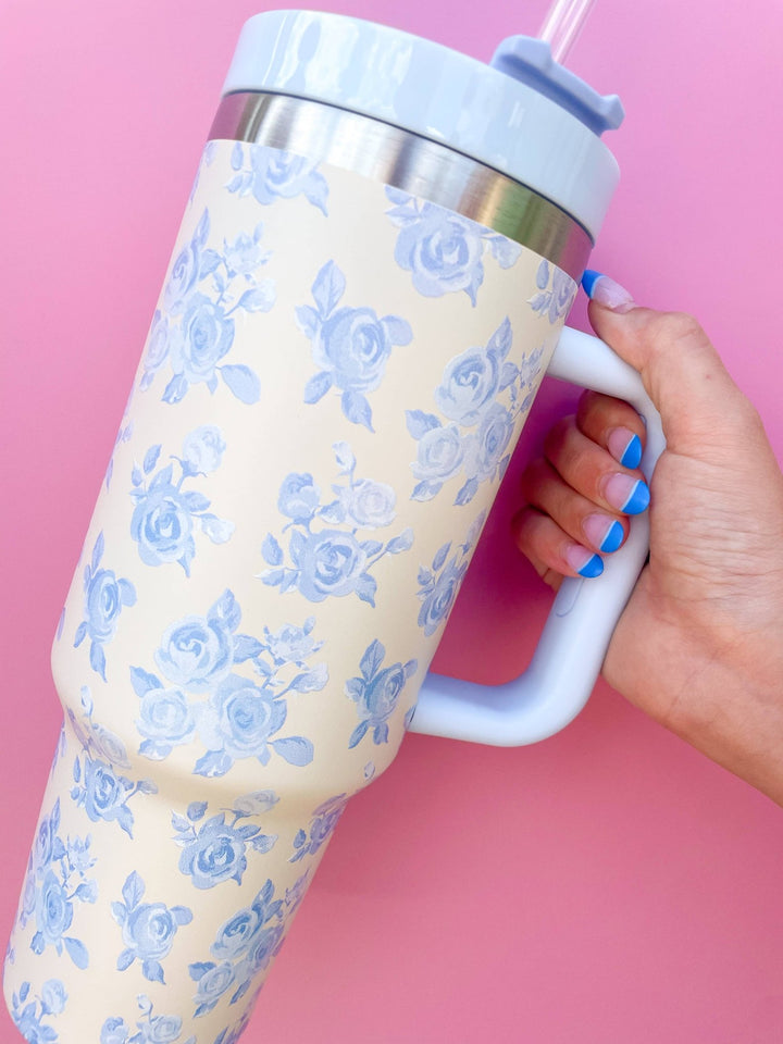 TumblerCream & Blue Floral 40oz Tumbler