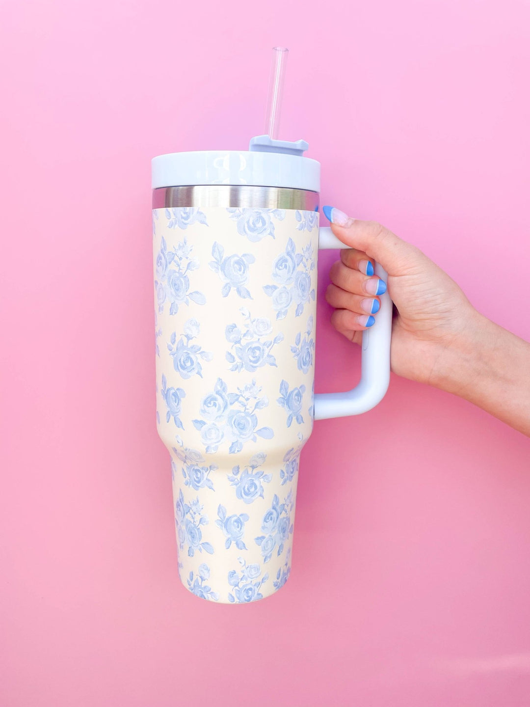 TumblerCream & Blue Floral 40oz Tumbler