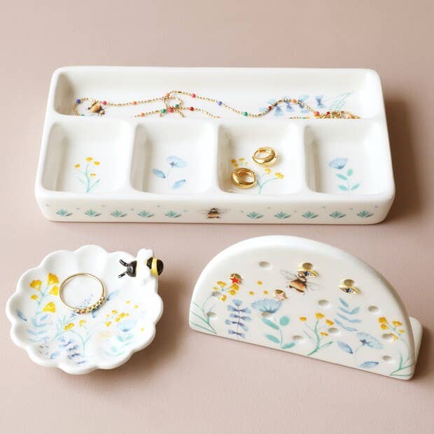 Home DecorFloral Trinket Tray: Cornflower Blue