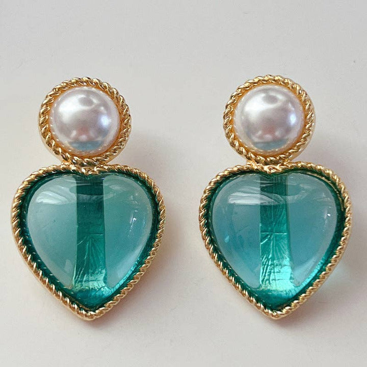 JewelryRetro Heart Jewel Earrings: Blue