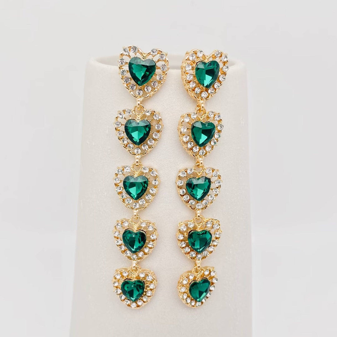 JewelryRoses & Rhinestone Heart Waterfall Earrings