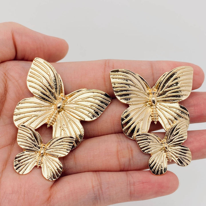JewelryTwo Butterfly Earrings: Gold