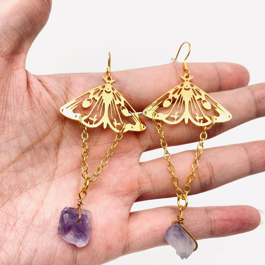 EarringsBohemian Golden Butterfly Amethyst Earrings