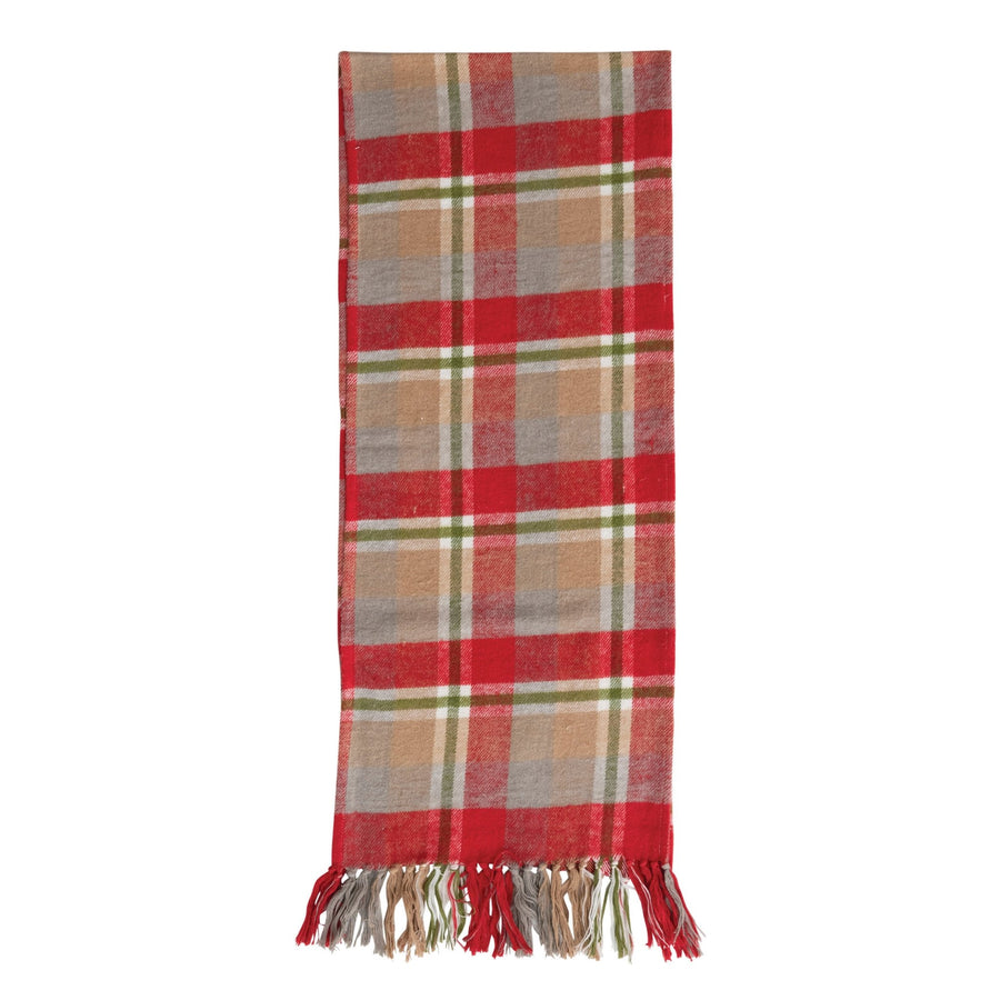 The Holiday ShopCotton Flannel Table Runner with Fringe