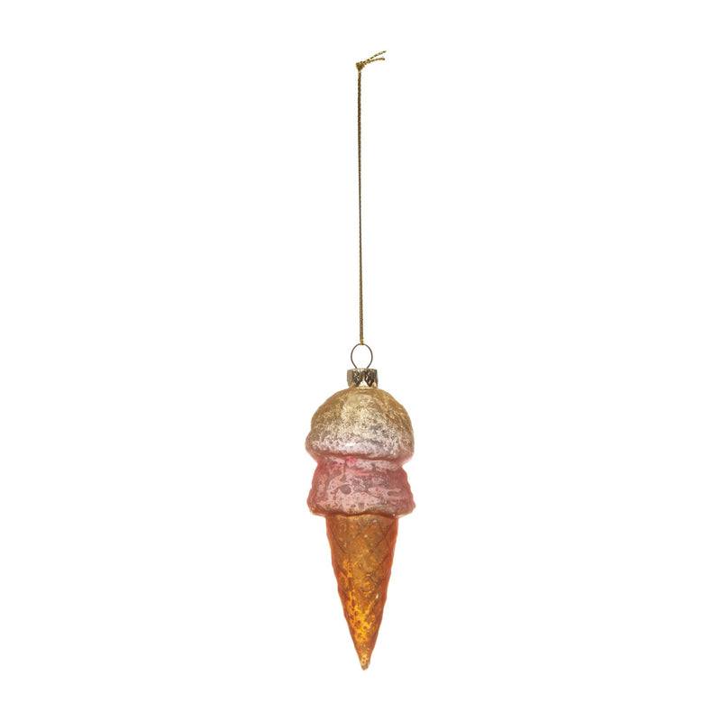 Hand-Painted Mercury Glass Ice Cream Ornament with Glitter