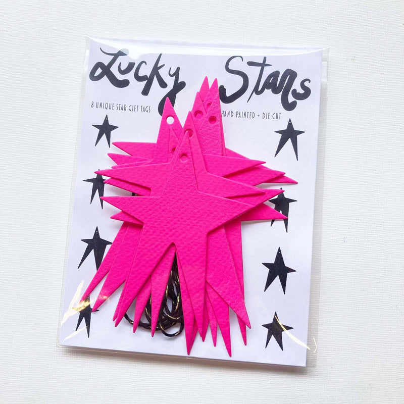 CardLucky Stars Neon Pink Gift Tags
