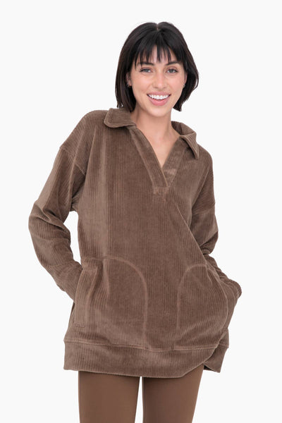 Long SleeveOversized Collared Corduroy Pullover