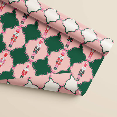 Gift Wrap RollPink Nutcracker Trellis Bows Double Sided Gift Wrap | Set of Three Sheets