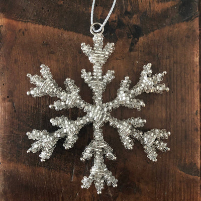 Holiday OrnamentsSilver Glass Beaded Large Snowflake