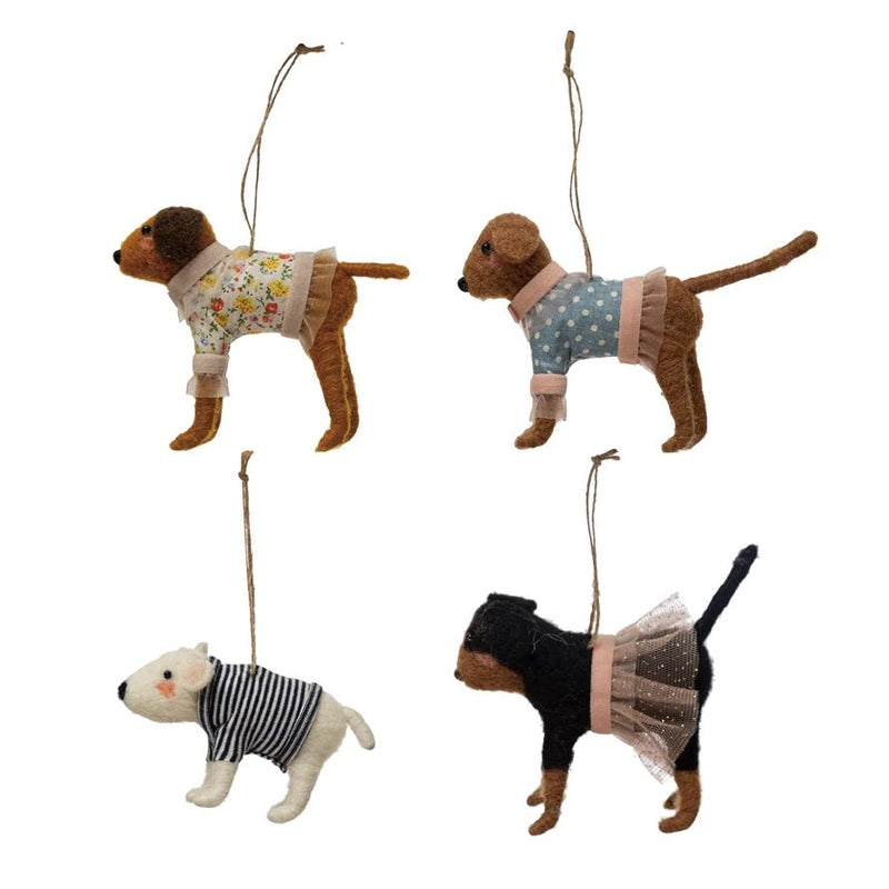 Wool Felt Dog in Outfit Ornament