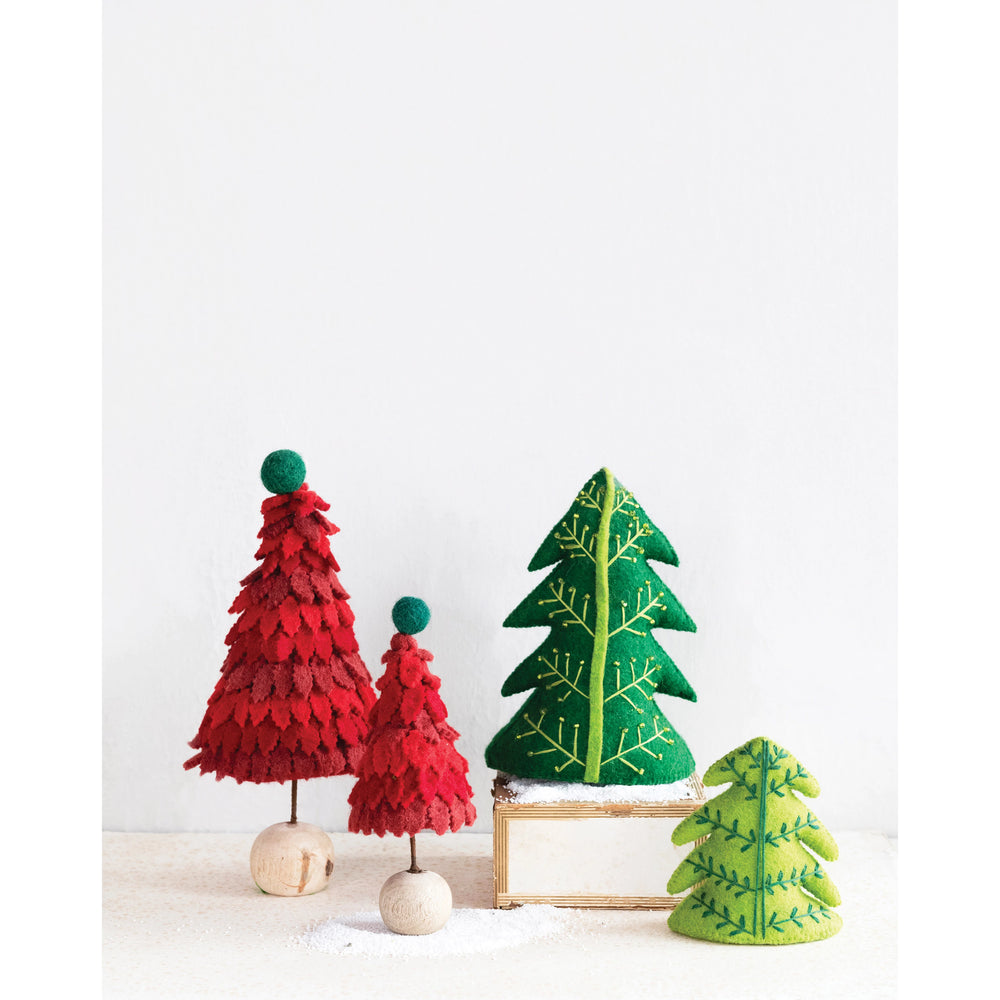 Round Wool Felt Tree with Wood Ball Base and Pom Pom - Meraki Co.